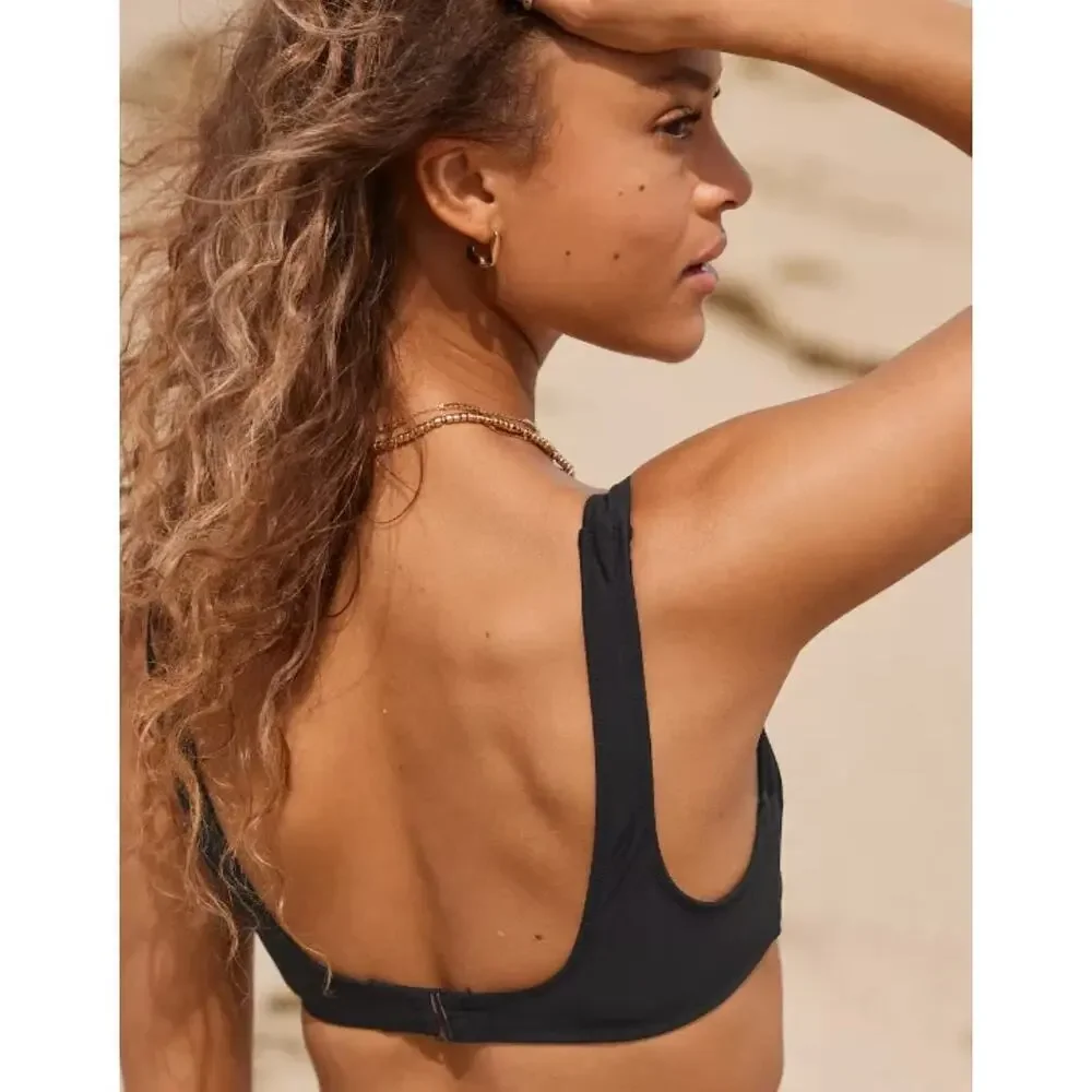 NWT Aerie Voop Plunge Bikini Top Women's True Black Beach Swim Surf Size XL - Picture 2 of 5